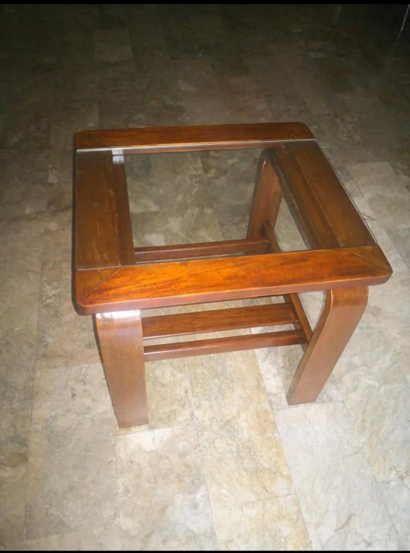 Vintage Narra Side Table (Category: Tables & Sets) located in Makati City. Submitted by geesharma_08 (Listing ID 1456639956, Image 1). Description: Vintage, Narra Wood Side Table with Glass Centre. Bottom shelf ideal for storing books/magazines. Dimensions: 51 cm. length, 56 cm width, 51.5 height 2 tables available at P4,500 each Pick-up or Delivery c/o Buyer.