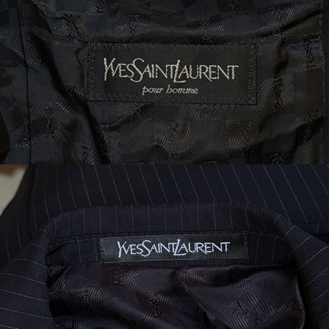 Vintage YSL Blazer Pin Stripe (Category: Luxury Apparel) located in Digos. Submitted by appareall (Listing ID 1456724455, Image 2). Description: C1-598 Approximate measurement (taken flat in inches) Men Size: M-L (Slim Build) Width (pit to pit): 20 Length: 28.5 Shoulder: 17.2 Sleeve length: 22.5 .