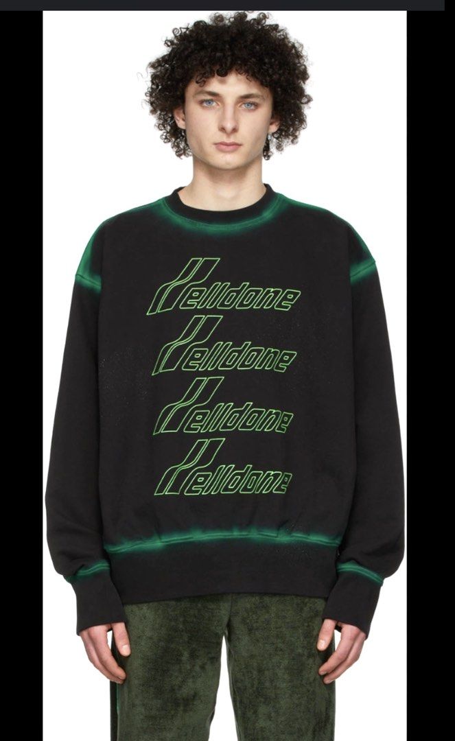 We11done Washed Artwork Sweatshirt in black (Category: Coats, Jackets and Outerwear) located in Cebu City. Submitted by streetguruthrift (Listing ID 1456768735, Image 2). Description: We11done Washed Artwork Sweatshirt in black -featuring a stacked neon-green logo print and subtle spray-effect shading Good as new condition No issue 10/10 Color rate Size: S Oversize / Freesize S-M-L Width: 27 Length: 27 Physical store: Archive Collective 📍General