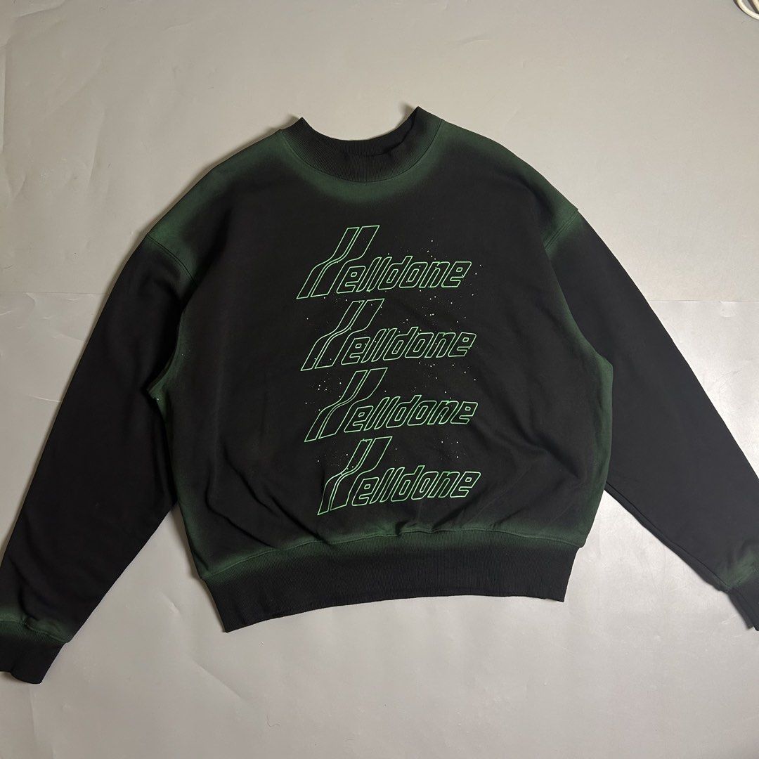 We11done Washed Artwork Sweatshirt in black (Category: Coats, Jackets and Outerwear) located in Cebu City. Submitted by streetguruthrift (Listing ID 1456768735, Image 1). Description: We11done Washed Artwork Sweatshirt in black -featuring a stacked neon-green logo print and subtle spray-effect shading Good as new condition No issue 10/10 Color rate Size: S Oversize / Freesize S-M-L Width: 27 Length: 27 Physical store: Archive Collective 📍General