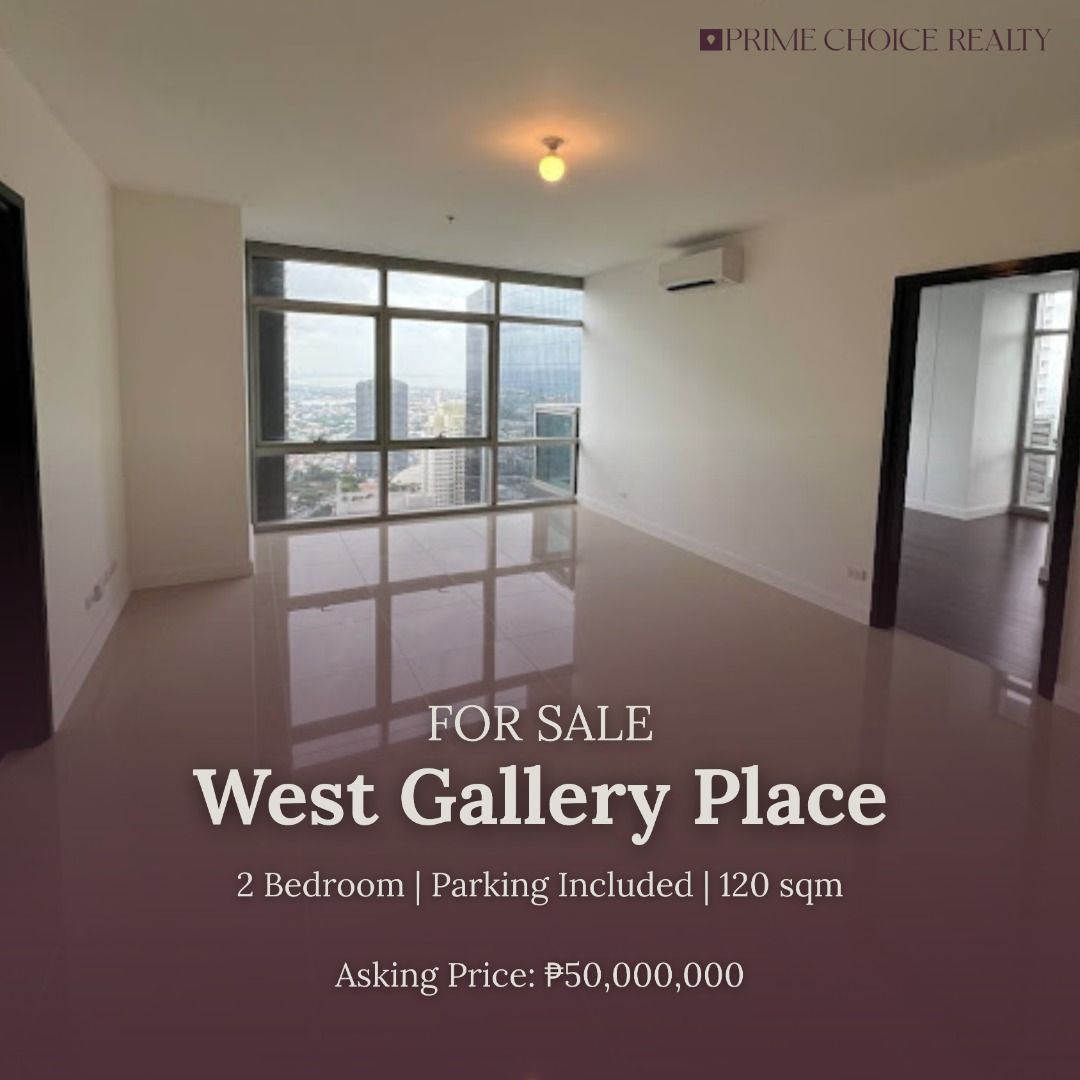WEST GALLERY PLACE (Category: Apartments & Condos) located in Quezon City. Submitted by primechoicerealtyinc (Listing ID 1456069353, Image 1). Description: FOR SALE | WEST GALLERY PLACE 📍 West Gallery Place By Ayala Land Premier • 2 Bedrooms • 120 sqm Floor Area • Parking Included Asking Price: ₱50,000,000 Contact us for more details and to schedule a viewing: +63917 162 8618.
