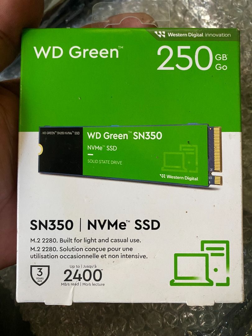 Western Digital NVME SSD 250GB (Category: Hard Disks & Thumbdrives) located in Caloocan City. Submitted by mgtechservices (Listing ID 1456687377, Image 1). Description: WD Green SN350 240/250GB NVMe SSD.