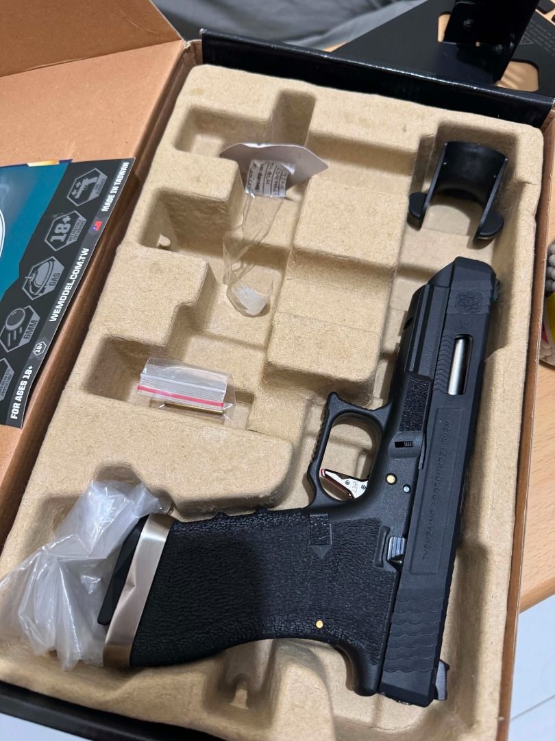 WE-Tech G34 GBB Airsoft Pistol Bundle | Barely Used (Category: Action & Battle Toys) located in Makati City. Submitted by reggiearchive (Listing ID 1456776806, Image 2). Description: WE-Tech Force Series 34 (G34) Gas Blowback Airsoft Pistol Barely used and in very good condition. Includes: • Original Box • 1 Magazine • .20g BBs • Green Gas • Metal Target Stand Condition: • Clean and well kept • Good blowback action • No known issues RFS: Not bein