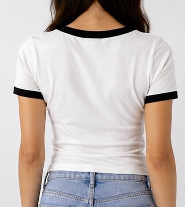 White 'Le Weekend' Ringer Tee (Category: Shirts) located in Las Pinas. Submitted by katb86 (Listing ID 1456685433, Image 3). Description: - Cute white ringer t-shirt - Black trim detail - Front graphic: 'Le Weekend DM FOR NICE PLANS' - Ideal for casual wear - Pairs well with jeans or shorts - Perfect for weekend outfits.
