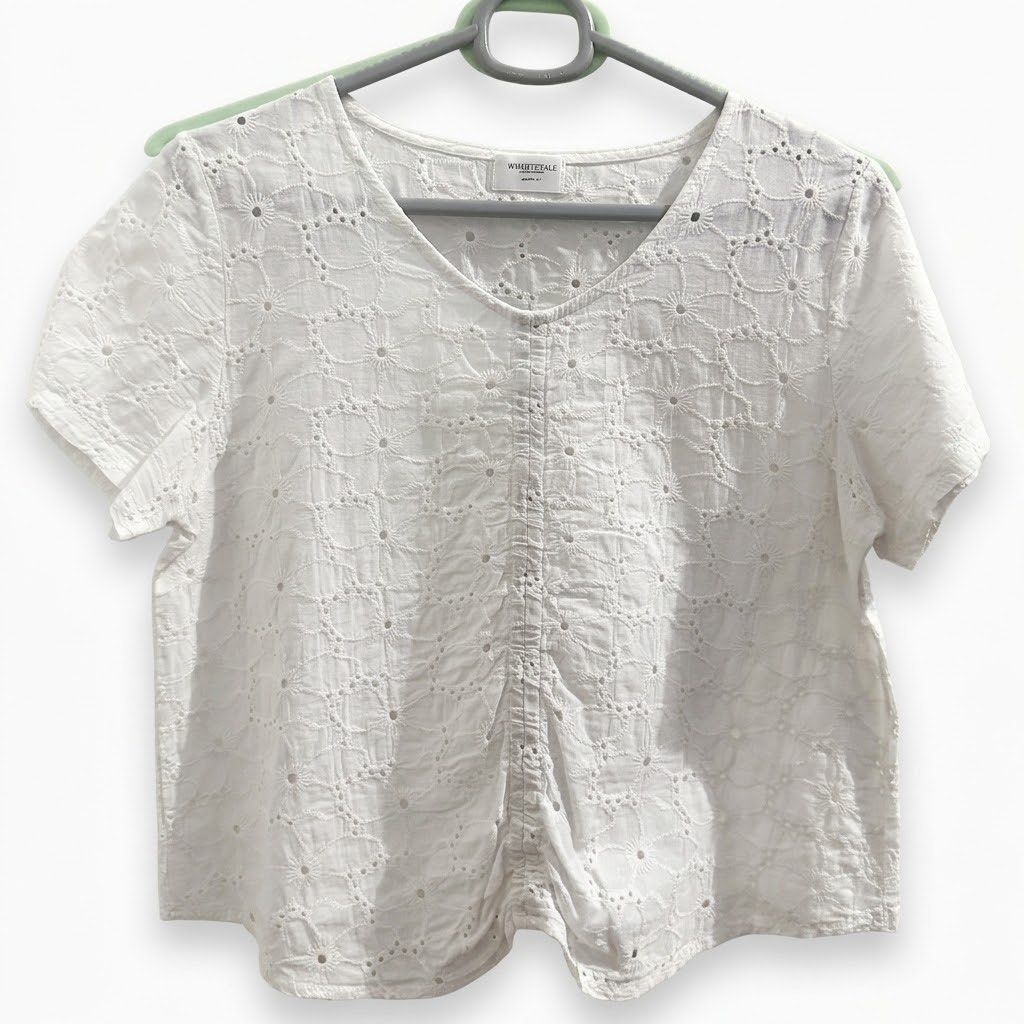wwhitetale white floral eyelet blouse (Category: Blouses) located in Rizal. Submitted by z00vi (Listing ID 1456684592, Image 1). Description: - so presko! perfect for the summer :) - bought in hk.