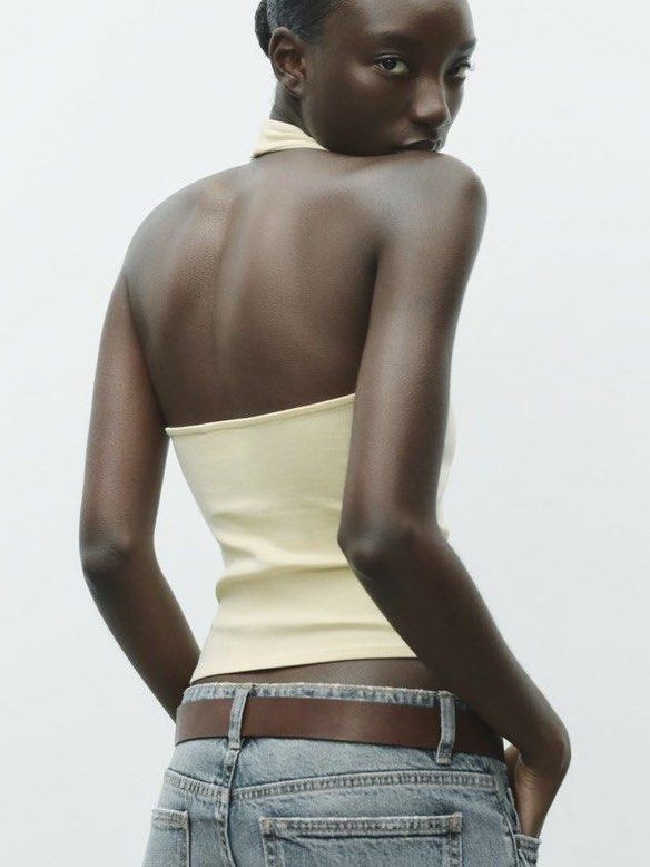 zara butter yellow halter top (Category: Sleeveless) located in Rizal. Submitted by z00vi (Listing ID 1456666199, Image 2). Description: - cut wash tag, but still with brand tag - bust area is double lined - small rip in front (sewn over already, see pics).