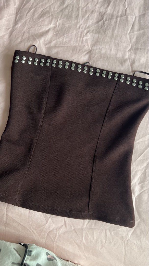 Zara studded tube top brown (Category: Sleeveless) located in Quezon City. Submitted by spacecleanse (Listing ID 1456673742, Image 1). Description: .
