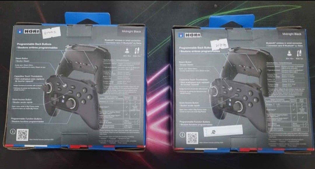 2x HORIPAD Wireless Controllers for Steam (Category: Controllers) located in Manila. Submitted by hyper_gamer (Listing ID 1456909316, Image 3). Description: - (2) HORIPAD Wireless Controllers - Compatibility: Steam, PC Gaming - Wireless - Charging Cables - Manila Sta Cruz Pick up.