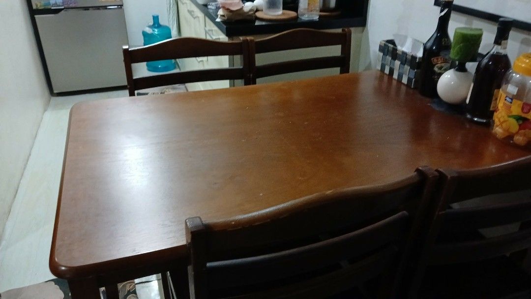 42x30 Table with 4 chairs (Category: Tables & Sets) located in Quezon City. Submitted by seanmanglallan-58629 (Listing ID 1456947980, Image 1). Description: 4000, negotiable. 42x30 size Compact 4-Chair Wooden Dining Table Set 🍽️ Perfect for apartments, condos, or breakfast nooks! This complete dining set features a classic, sturdy wooden construction with a rich polished finish.Includes: 1 Rectangular Table + 4 Matching Chairs.Condition: Great s