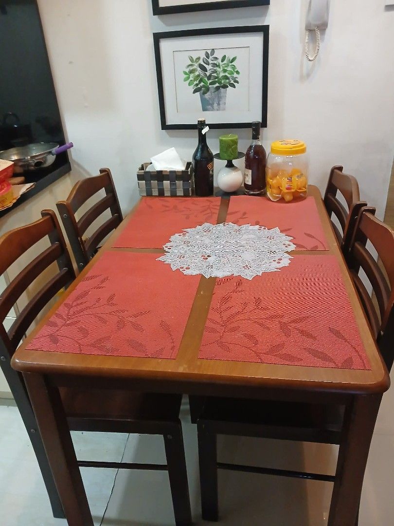 42x30 Table with 4 chairs (Category: Tables & Sets) located in Quezon City. Submitted by seanmanglallan-58629 (Listing ID 1456947980, Image 3). Description: 4000, negotiable. 42x30 size Compact 4-Chair Wooden Dining Table Set 🍽️ Perfect for apartments, condos, or breakfast nooks! This complete dining set features a classic, sturdy wooden construction with a rich polished finish.Includes: 1 Rectangular Table + 4 Matching Chairs.Condition: Great s