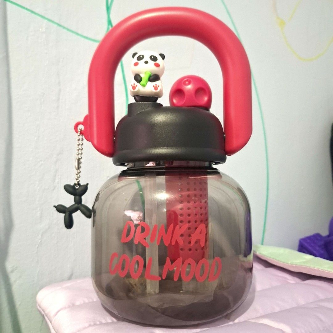 800ml Water Bottle Super Cute (Category: Water Bottles & Tumblers) located in Quezon City. Submitted by an.marie (Listing ID 1456907978, Image 1). Description: Super cute 800ml water bottle with panda charm & balloon dog keychain. Built-in filter, straw-friendly, and easy-carry handle. Perfect for hydration on the go!.