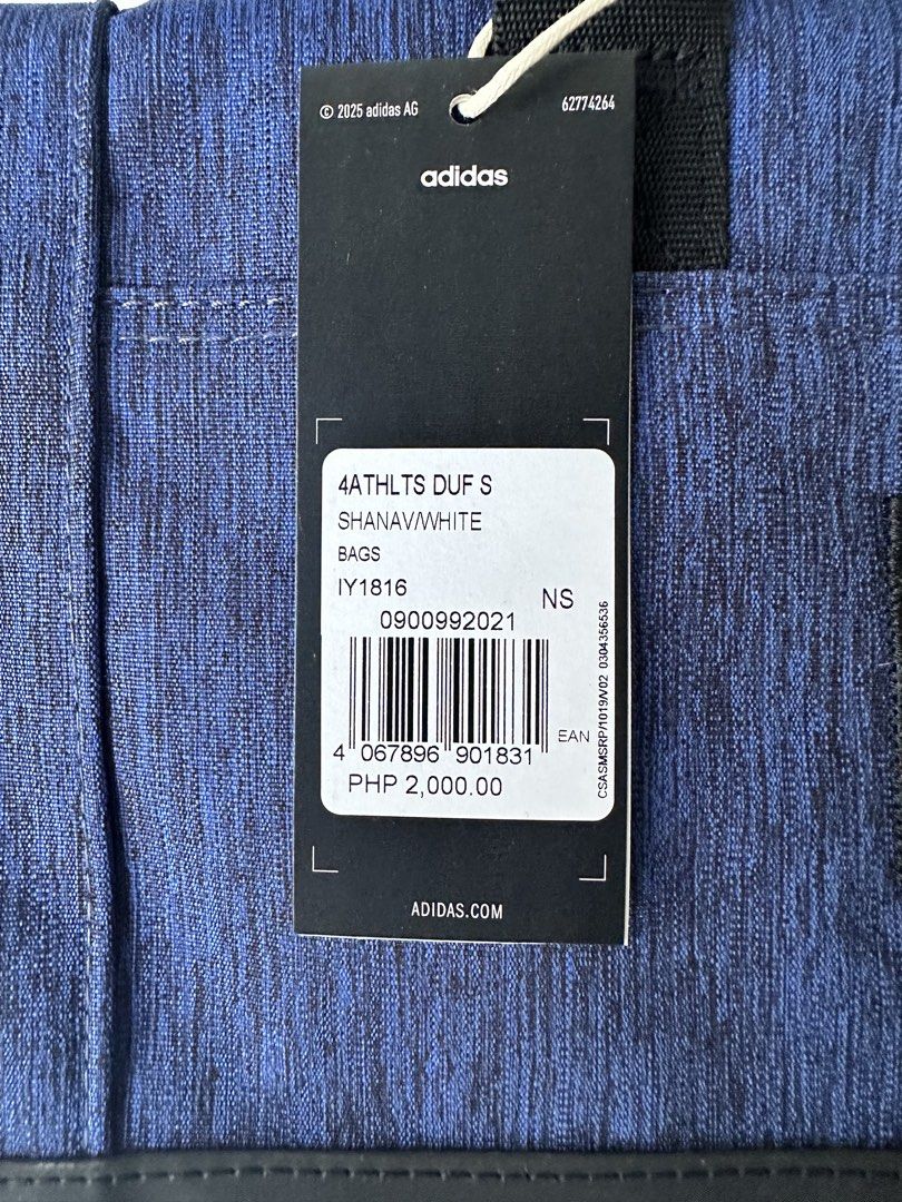 Adidas Small Duffel bag (Category: Sling Bags) located in Quezon City. Submitted by donsalta (Listing ID 1456884417, Image 2). Description: - Brand newAdidas duffel bag - Detachable shoulder strap - Ideal for gym sessions or travel - Original tag still attached.