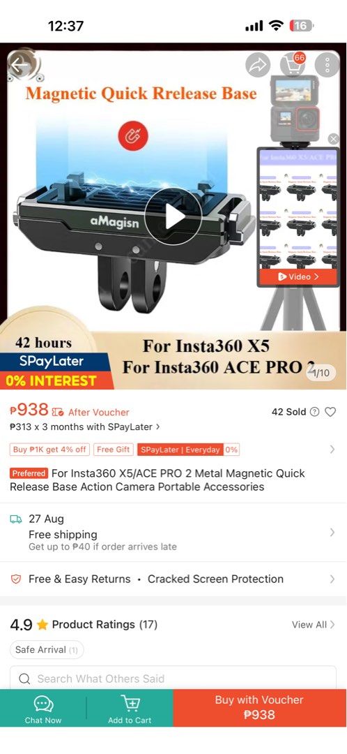 amagasin quick release mount for Insta 360 X series (Category: Other Photography Accessories) located in Manila. Submitted by alymm29 (Listing ID 1456814244, Image 2). Description: Sold as set!! - Brand: aMagisn - Sold as a bundle (quick release for insta 360 action camera (X series).