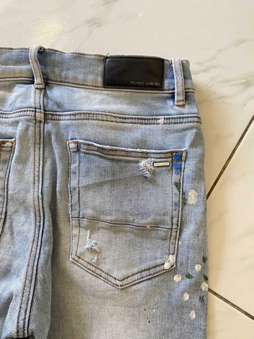 Amiri Punk Splatter Distressed Jeans (Category: Jeans) located in Calabanga. Submitted by hatefits (Listing ID 1456813680, Image 2). Description: W 28 - 30 Rise 7.4 hip 18 thigh 10 hem 6 length 41.