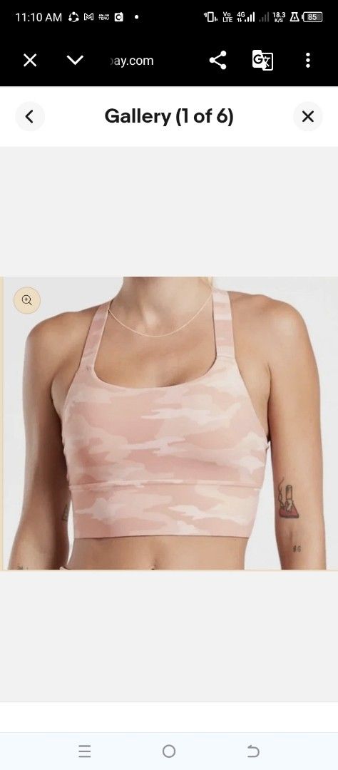 Athleta sports bra (Category: Activewear) located in Cabuyao City. Submitted by khode025 (Listing ID 1456804655, Image 1). Description: Athleta pink camo warrior sports bra small on tag bust:13 length:15 excellent condition missing pads only 480 + sf.