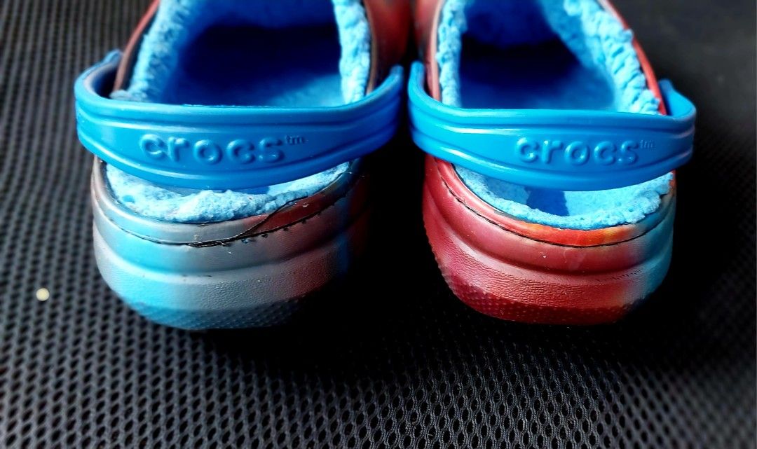 AUTHENTIC Crocs Lined Clogs Tie-Dye Blue Red (Category: Babies & Kids Fashion) located in Quezon City. Submitted by gachrie (Listing ID 1456808213, Image 3). Description: -authentic. bought in the US. used during the winter. - Cozy lined Crocs in a cool red, blue, and brown tie-dye pattern. - Features a warm, fuzzy blue lining for ultimate comfort. - Easy slip-on design, perfect for lounging or quick errands. - Versatile strap can be flipped back