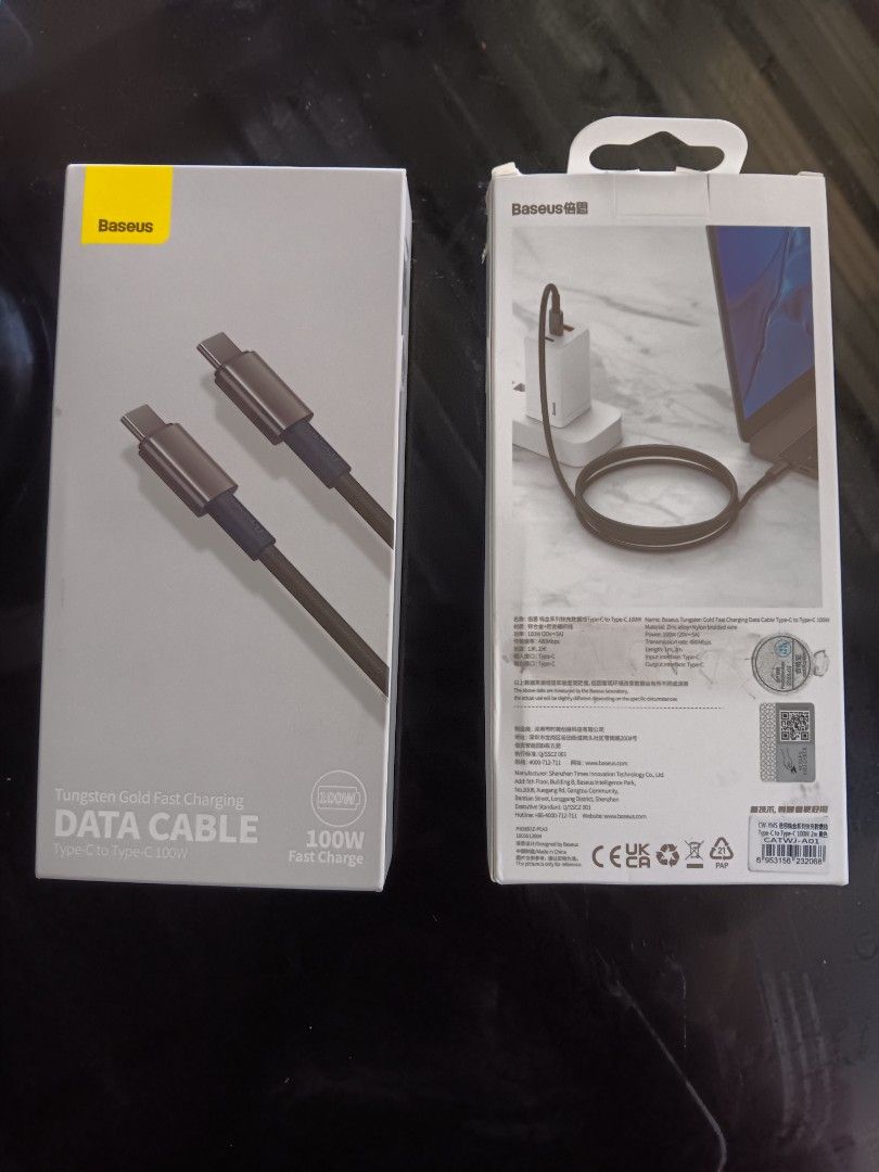 Baseus Type C to Type C Quick Charge cable (Category: Chargers & Cables) located in Quezon City. Submitted by AuthenticGoods4U (Listing ID 1456810578, Image 1). Description: - Baseus USB-C to USB-C Cable - Supports 100W Fast Charging - Extra Long 200cm (2m) Length - Built-in E-Marker Chip for optimal power delivery - Premium Black High-Gloss Zinc Alloy Connectors - Durable Nylon Braided Cable - 480Mbps Data Transmission Rate I have extra 2 pcs P3