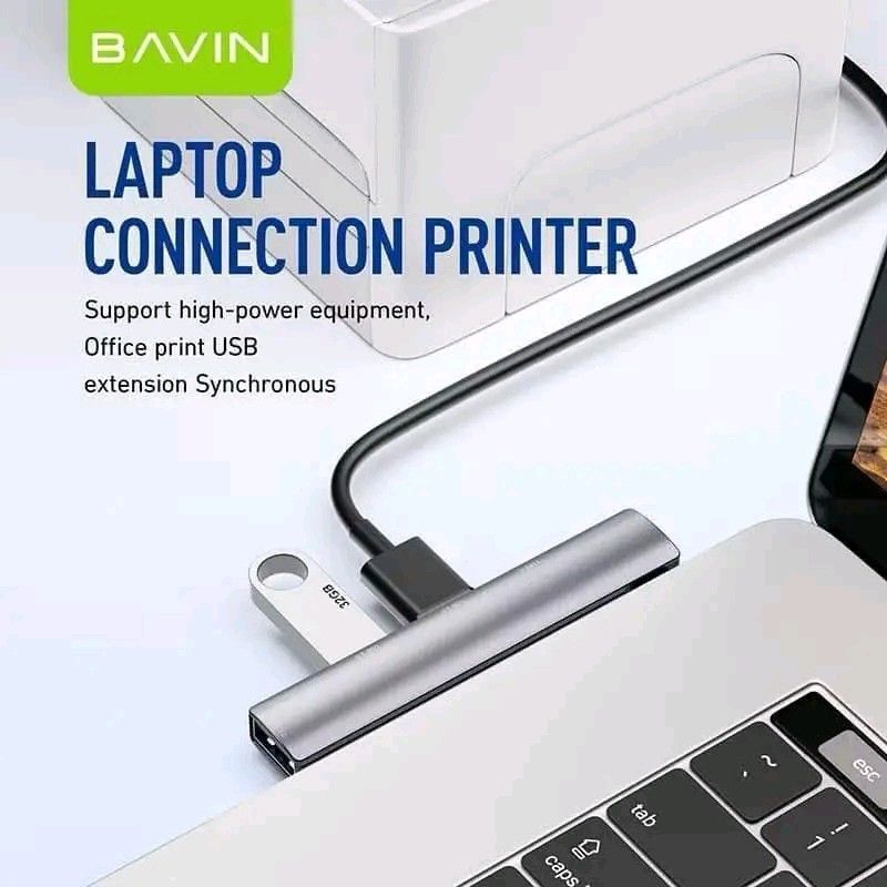 Bavin HUB-22 4-in-1 USB Hub Adapter (Category: Cables & Adaptors) located in Manila. Submitted by marvieobordo (Listing ID 1456934428, Image 2). Description: - Bavin HUB-22 4-in-1 Adapter - Ports: 2x USB 2.0, 1x USB 3.0, 1x Type-C - USB 3.0 Speed: Up to 5Gbps (transfer 1GB in 3 seconds) - Connect multiple devices: keyboards, mice, USB drives - Direct plug-in design for a secure fit on your laptop.