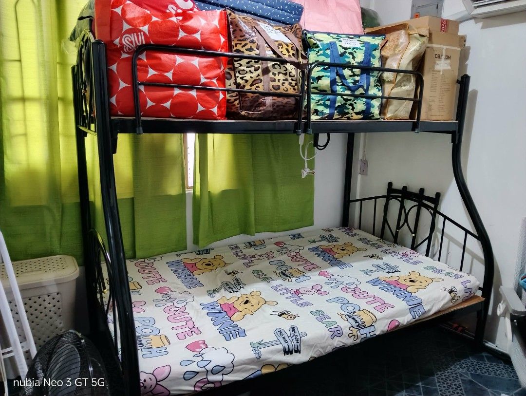 Double Deck Bed Frame (Category: Bed Frames & Mattresses) located in Caloocan City. Submitted by preciouswellloved (Listing ID 1456900047, Image 1). Description: Like New! Matibay at Makapal ang Bakal -Double Size Bed Frame included preloved Matress -RUSH SALE!!! -Last Price posted Contact 0962-145-9779 for faster transaction.