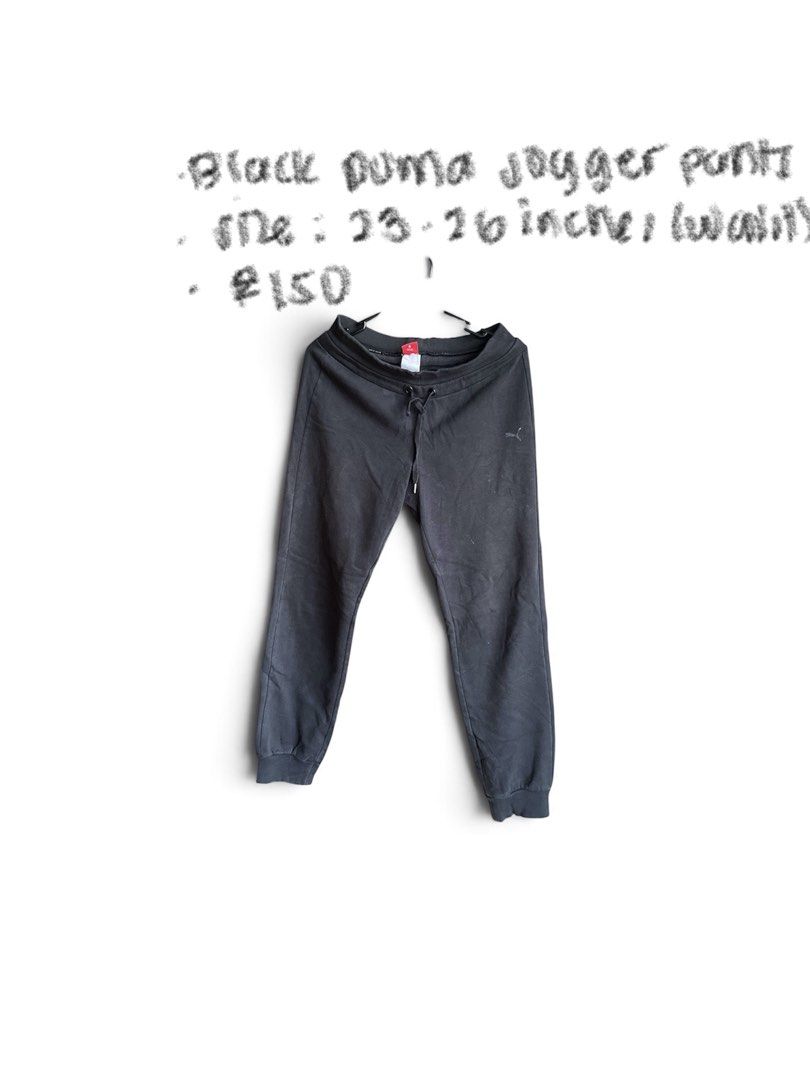 Black Puma Jogger Pants (Category: Joggers) located in Manila. Submitted by lyssdmnqjs61312 (Listing ID 1456877109, Image 1). Description: - Black Puma jogger pants - Fits waist sizes 23-26 inches - Comfortable and casual - Ideal for lounging or light workouts - Elastic waistband with adjustable drawstring - Ribbed cuffs for a snug fit.
