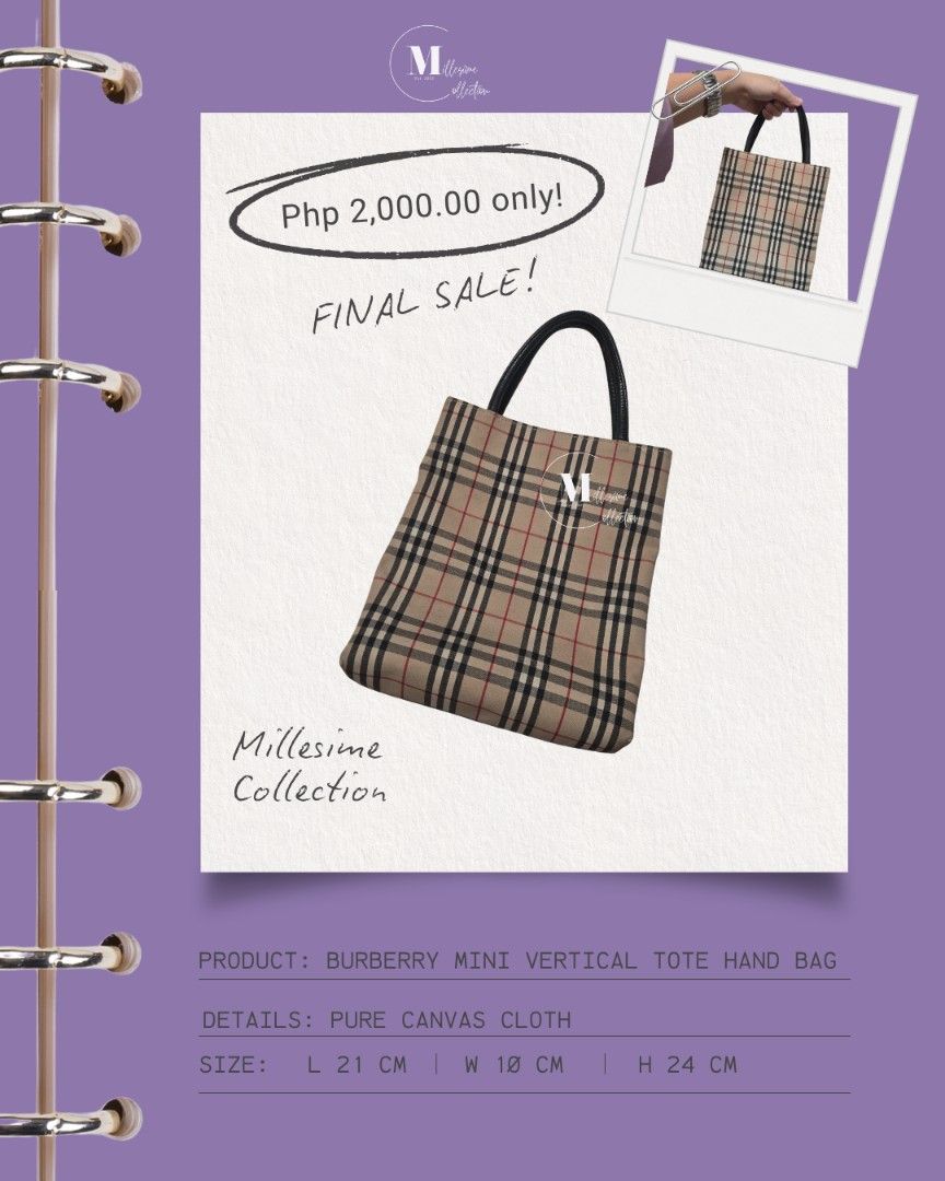 Burberry Mini Vertical Tote Bag (Category: Luxury Bags & Wallets) located in San Fernando. Submitted by MillesimeCollection (Listing ID 1456895059, Image 1). Description: .