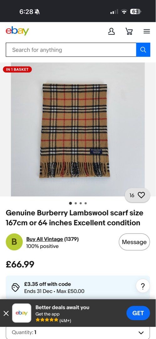 Burberrys 100% Lambswool Nova Check Scarf (Category: Everything Else Others) located in Angeles City. Submitted by migs_font29 (Listing ID 1456812886, Image 3). Description: - Authentic Burberrys scarf - Iconic Nova Check pattern - Made from 100% lambswool - Length: 167cm (64 inches) - Features fringed ends - Ideal for staying warm and fashionable.