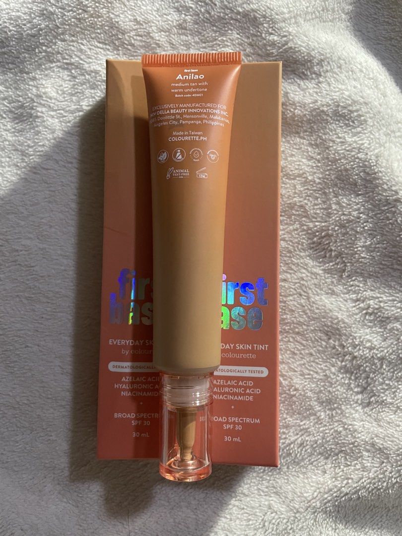 Buy 1 Take 1 Colourette First Base (Anilao) (Category: Makeup) located in Bulacan. Submitted by keytxcx (Listing ID 1456870107, Image 2). Description: Colourette First Base Everyday Skin Tint SPF30 - Brand New - Bundle of 2! - Lightweight - Shade: Anilao - Good for Medium Tan with warm undertone - Key Ingredients: Azelaic Acid, Hyaluronic Acid, Niacinamide - Dermatologically Tested - never used! - Price is still negotiable!!! - With freebies - Rf