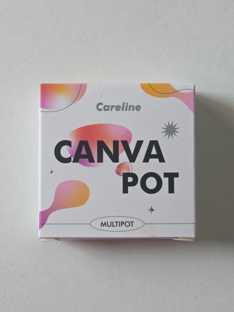 Careline CANVA POT MULTIPOT (Category: Makeup) located in Quezon City. Submitted by happytummynmore (Listing ID 1456806132, Image 1). Description: - Careline CANVA POT MULTIPOT set - Shade: Rhythm - Comes in a box with a colorful, abstract design.