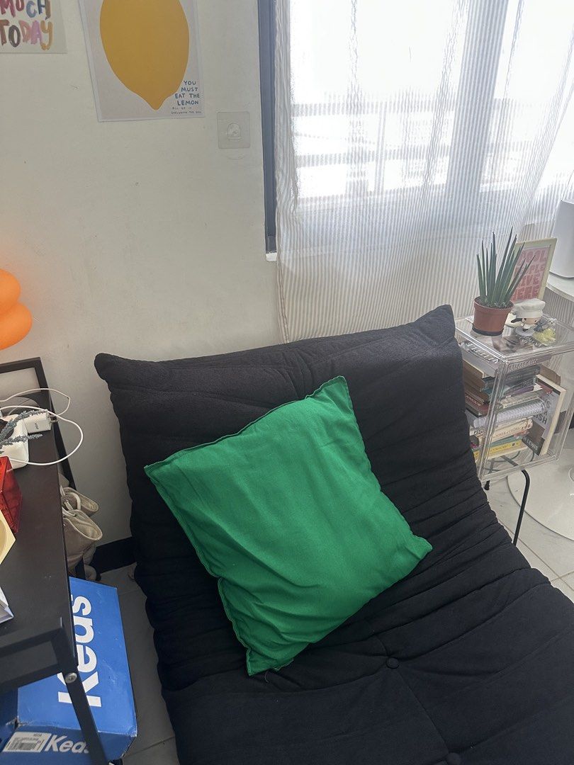 Caterpillar Sofa [Togo Dupe] (Category: Sofas) located in Muntinlupa City. Submitted by oddeclutters (Listing ID 1456838975, Image 3). Description: ✨Caterpillar Sofa [Togo Dupe] 🛋️✨ Price: ₱3,500 -In good condition -2-seater Togo Dupe -very comfy sofa and durable -bought last Jan 2026 at black app -dimensions: 800*920*680mm **green pillow not included RFS: decluttering; takes up too much space MOP: Payment first via GCASH before shipping **shipp
