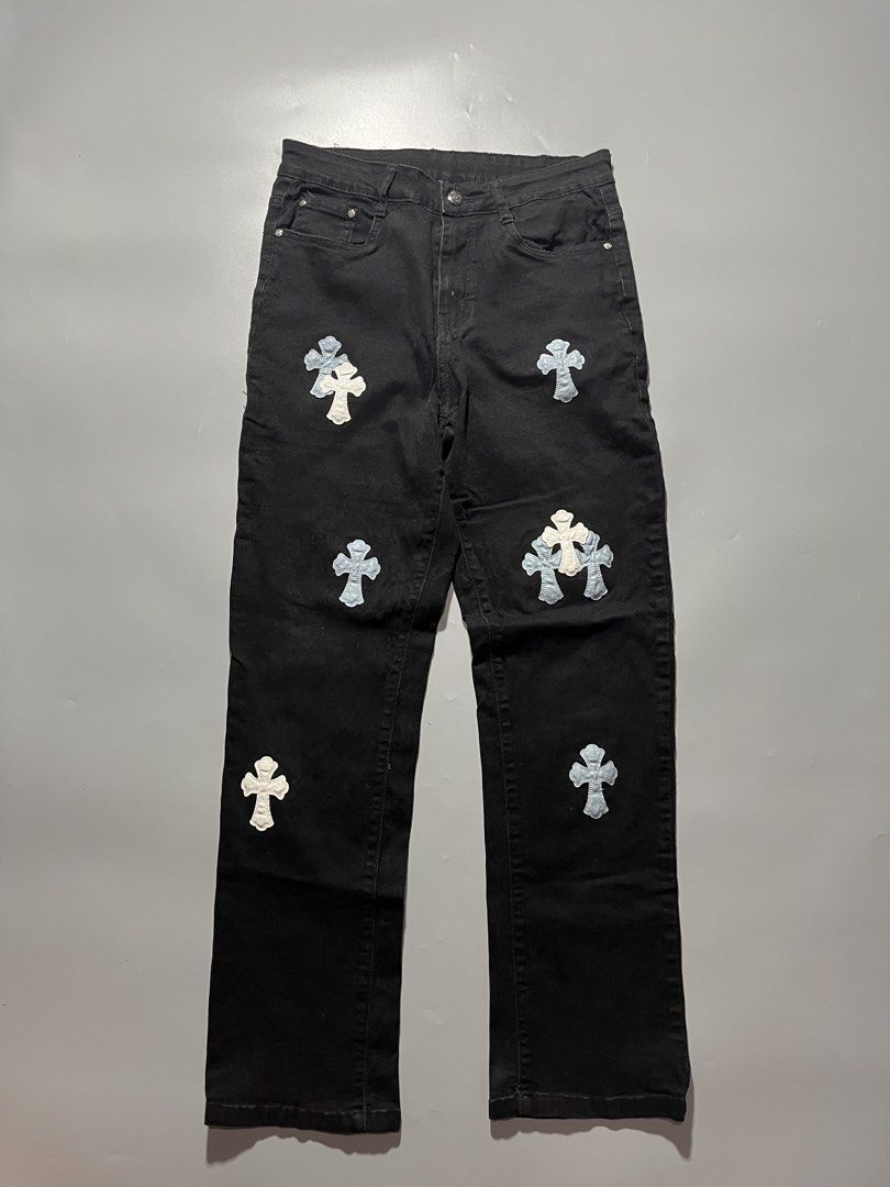 Chrome Hearts x Levis Cross Patch Jeans (Category: Jeans) located in Quezon City. Submitted by metro_junkie.ph (Listing ID 1456925913, Image 2). Description: Chrome Hearts x Levis Cross Patch Jeans Size 30 Waist 40” Length 10.5” Thigh 9” Knee 7.5” Leg Opening Can Pass as Excellent Condition 0ff Only, Good For Personal Use Flaw: Loose Stitching on Levis Patch 580 + SF.