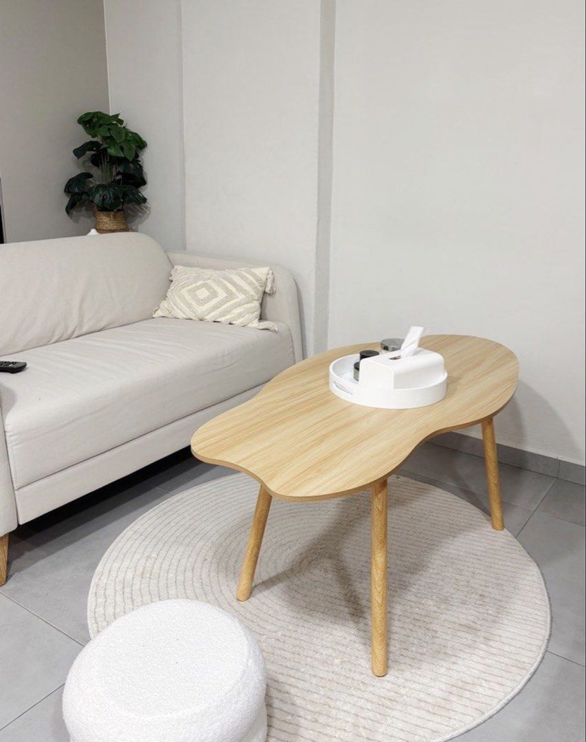 Cloud Coffee Table (Category: Tables & Sets) located in Singapore. Submitted by lookitsmong (Listing ID 1456923123, Image 3). Description: Length: 120cm (left to right) Width: 60cm (it’s cloud shape so there are curved edges) Height: 50cm Super easy to assemble, just screw in the 4 legs. No tools needed. Will remove the legs for easy pickup /transporting. Pickup at Marine Cres or I can arrange Lalamove, borne by customer 🫶🏼.