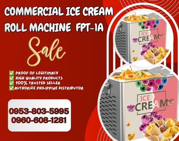 commercial ice cream roll machine FPT-1A (Category: Home Improvement Tools & Accessories) located in Caloocan City. Submitted by happystorm_d41630 (Listing ID 1456834868, Image 1). Description: ●DESCRIPTION: 30*24cm ●VOLTAGE(V): 220 /110 ●POWER(W): 180 ●NET WEIGHT(KG): 16 ●GROSS WEIGHT(KG): 20 ●GAS TYPE:R410 ●PRODUCT DIMENSION(CM): 34*28*30 ●COMPRESSOR: Dongpei .
