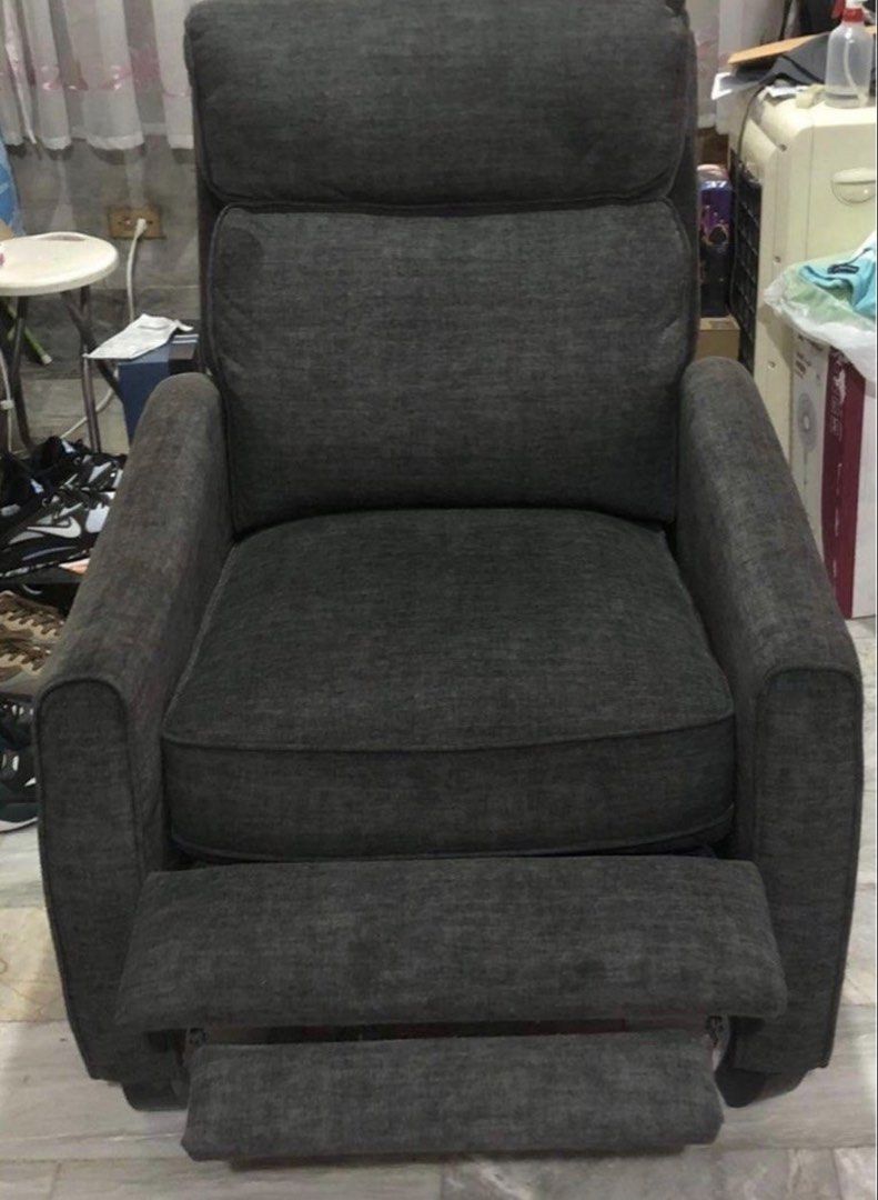 Dark Gray Padded Fabric Reclining Chair (Category: Chairs) located in Manila. Submitted by Mike_MJ (Listing ID 1456811934, Image 2). Description: Can make offer (Paco, Manila) Good Condition Can be deliver or pickup.