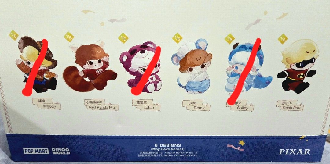 Dimoo World x Pixar Pop Mart Plush (Category: Plushies & Soft Toys) located in Rizal. Submitted by grayp (Listing ID 1456945207, Image 2). Description: Want to sell: Pop Mart Dimoo x Pixar Plush Pendant Available (tingi): Red Panda Mei - 1 pc. Remy - 1 pc. Dash Parr - 1 pc. Price are all the same (1,100 pesos each). If get all 3, I can give further slight discount with Twinkle Twinkle freebie (DM for further details). Sealed foil. Box opened at t