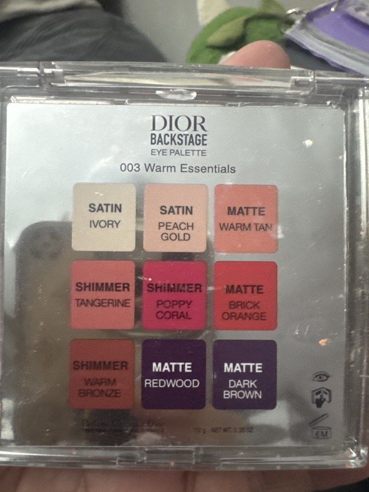 Dior Backstage Eye Palette 003 Warm Essentials (Category: Makeup) located in Angeles City. Submitted by migs_font29 (Listing ID 1456925863, Image 3). Description: - Dior Backstage Eye Palette in shade 003 Warm Essentials - Features 9 ultra-pigmented eyeshadows - Includes a mix of satin, shimmer, and matte finishes - Shades: Ivory, Peach Gold, Warm Tan, Tangerine, Poppy Coral, Brick Orange, Warm Bronze, Redwood, Dark Brown - Perfect for creating w