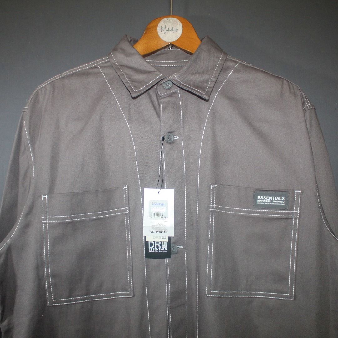 DR Essentials Contrast Stitch Utility Shirt Jacket Gray Men's Size Medium (Category: Formal Shirts) located in Butuan. Submitted by maluthrift (Listing ID 1456921241, Image 3). Description: Reason for Sale: Wrong Size for me. This is not thrifted item. This was bought from US DR Essentials Contrast Stitch Utility Shirt Jacket Gray Men's Size Medium Size on Tag: Medium (Fit to Large) - Width: 23” -Length: 30” -Sleeves: 25" Condition : Brand New Is