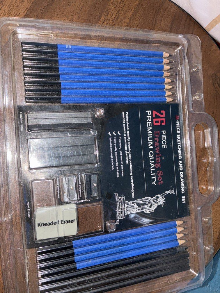 Drawing Set (Category: Stationery & School Supplies) located in Llanera. Submitted by sellerfanfic (Listing ID 1456858480, Image 3). Description: Art pencil set include - erasers, sharpener , pencils graphite sticks , chracoal sticks , vinyl eraser and charcoal pencils only missing one eraser (used it ) freebies included message me for more photo or video.