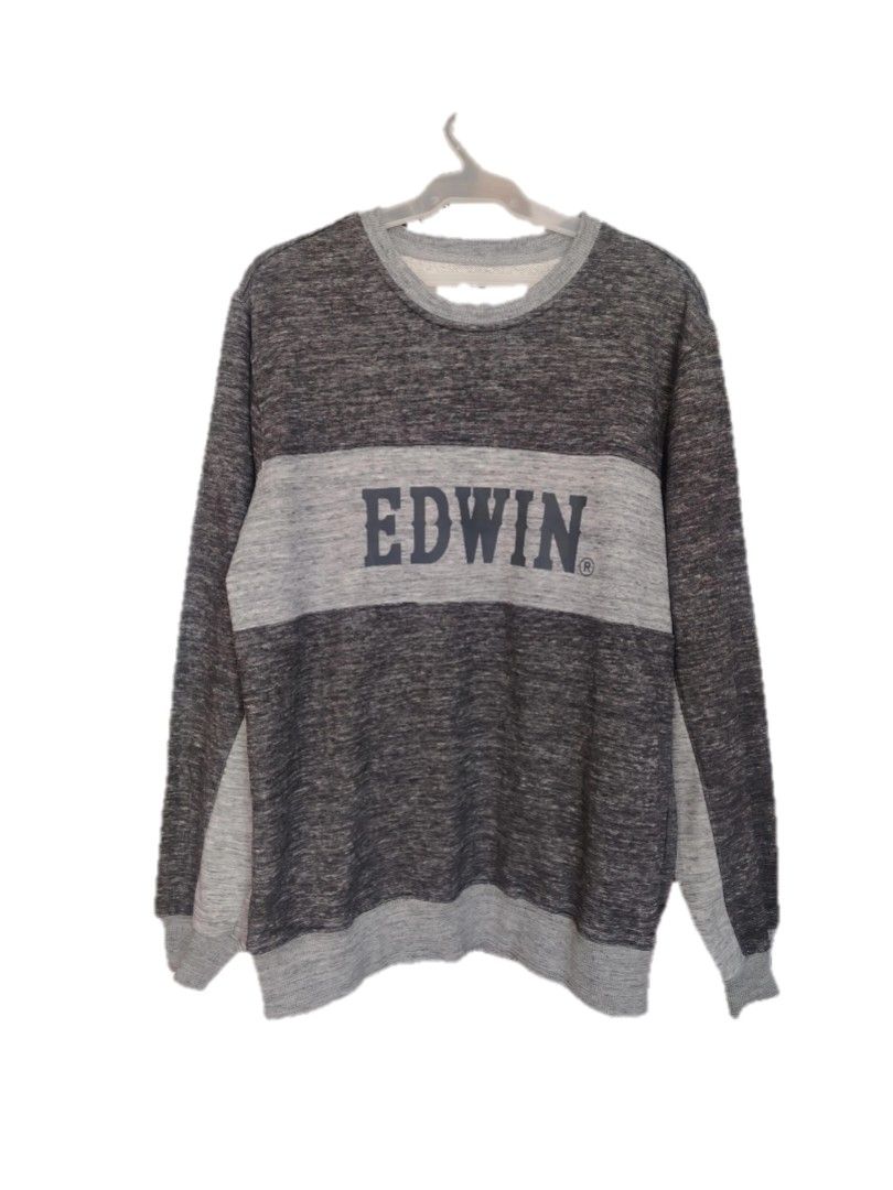 Edwin Grey Marled Crewneck Sweatshirt Size L (Category: Coats, Jackets and Outerwear) located in Davao. Submitted by enchanted08 (Listing ID 1454959139, Image 1). Description: - Edwin grey marled sweatshirt - Contrasting lighter grey band across the chest with Edwin logo - Long sleeves with ribbed cuffs and hem - Comfortable and casual design - Perfect for everyday wear.