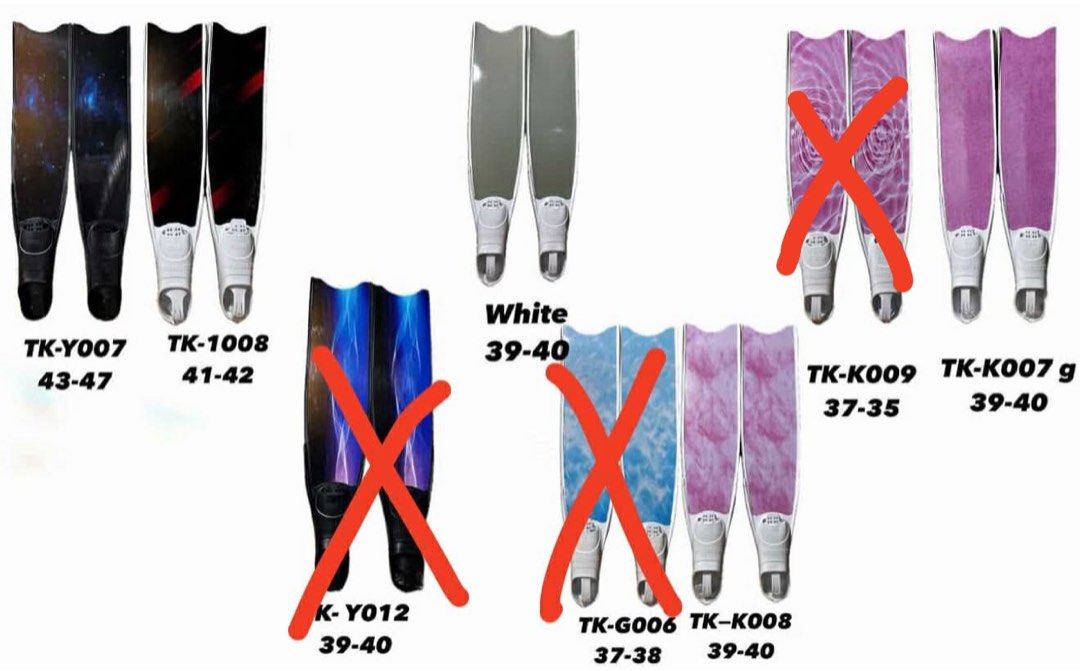 Fiberglass Freediving Fins! (Category: Other Sports Equipment and Supplies) located in Manila. Submitted by escarchame98247 (Listing ID 1456793076, Image 1). Description: - Diving fins available for sale. Sizes: 39-40 3 stocks 41-42 1 stock 43-47 1 stock - Note: No bag , just box included Straight from leaderfins Factory! Pm for more details .