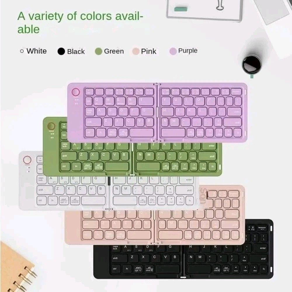 Foldable Bluetooth Keyboard - Multiple Colors Available (Category: Computer Keyboard) located in Manila. Submitted by marvieobordo (Listing ID 1456936055, Image 2). Description: - Super portable foldable Bluetooth keyboard - Wireless connection for phone, tablet, or PC - Available in White, Black, Green, Pink, and Purple - Magnetic closure for easy folding and carrying - Ideal for typing on the go.