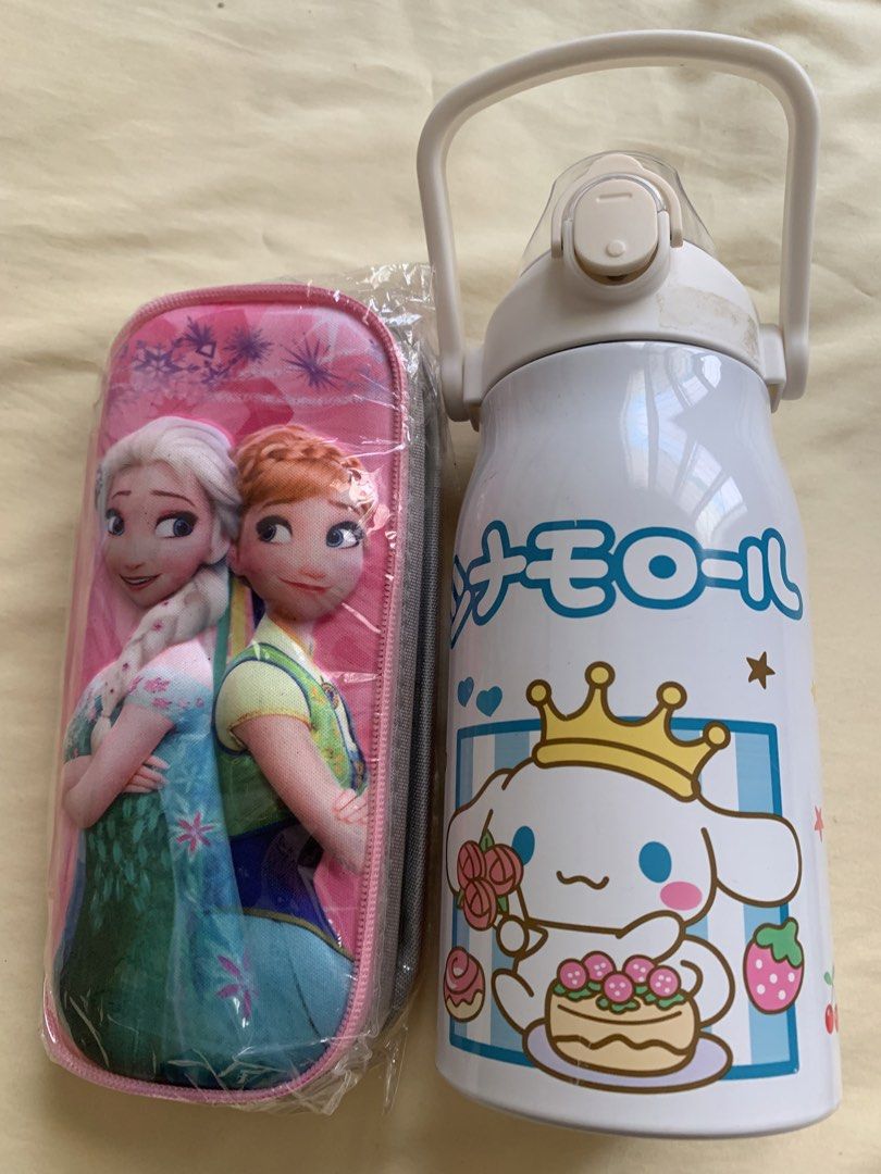 Frozen Pencil Case & Cinnamoroll Water Bottle (Category: Character Goods) located in Manila. Submitted by elizabetharden123 (Listing ID 1456820035, Image 2). Description: - Adorable pencil case featuring Elsa and Anna from Frozen. - Includes a white Cinnamoroll water bottle. - Ideal for school, daily use, or travel. - Features fun and popular character designs. - Perfect gift set for any Frozen or Cinnamoroll fan!.
