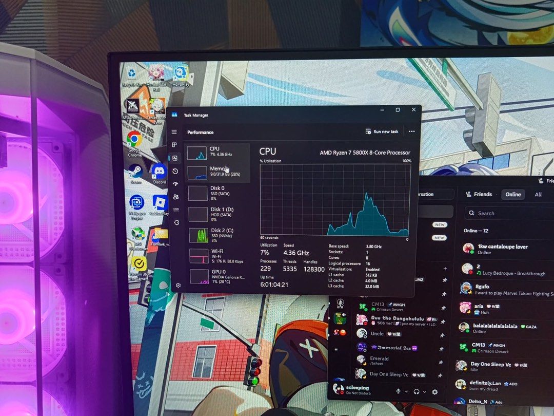Gaming PC RTX 4070 Ti (Category: Desktops) located in Del Monte. Submitted by arizperol (Listing ID 1456931152, Image 3). Description: Gaming PC – Ryzen 7 5800X + RTX 4070 Ti | 32GB RAM CPU: AMD Ryzen 7 5800X (8 Cores / 16 Threads) GPU: NVIDIA GeForce RTX 4070 Ti FANS: Jungle Leopard Astrobeat 360 ARGB 360mm AIO Liquid Cooler White itw MOBO: MSI B550M WiFi RAM: G.Skill tridentZ Neo 32GB DDR4 RAM Storage: Kingston 1TB NV1 SNVS/1000G NVME M.2 PCIe 