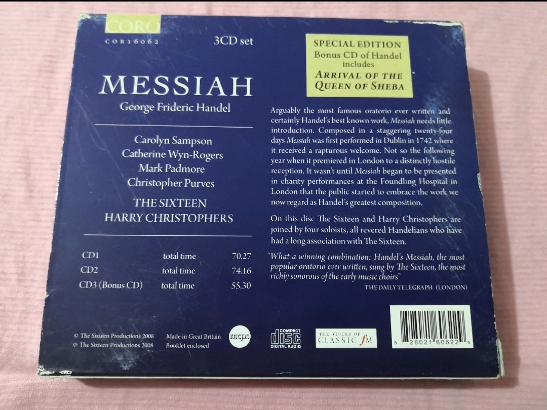 Handel Messiah 3CD (unsealed UK VG condition) (Category: CDs & DVDs) located in Dangcagan. Submitted by cd_haven5 (Listing ID 1456804956, Image 2). Description: #FORSALE #FORSALE #FORSALE #Authentic #Legit #Original We only sell original items. All items posted are on hand. Please message me for availability of the item/s because the items are also posted on my other online stores. All items are imported unless stated PH. We also accept Pre-order