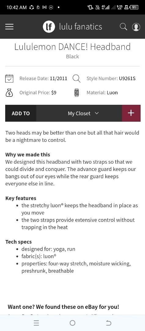Headbands (Category: Activewear) located in Cabuyao City. Submitted by khode025 (Listing ID 1456799212, Image 3). Description: Headbands lululemon dance headband excellent condition 380 all in motion flece twist excellent condition 380 triple flip bnew w/ tags 300 athleta garter issue 200 take all 1200 free sf.
