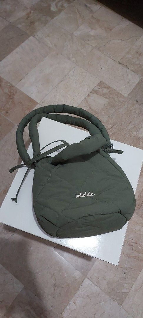 hellolulu Quilted Drawstring shoulder bag Olive Green (Category: Backpacks) located in Manila. Submitted by deqluttering (Listing ID 1456883833, Image 3). Description: - Hellolulu quilted shoulder bag - Color: Olive Green - Padded straps for comfort - Includes silica gel packet - Ideal for everyday use.