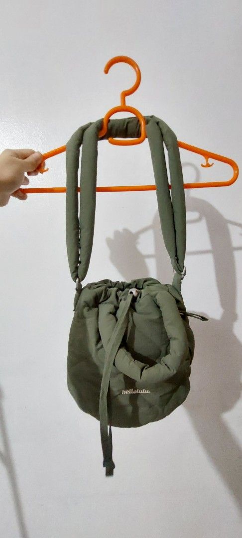 hellolulu Quilted Drawstring shoulder bag Olive Green (Category: Backpacks) located in Manila. Submitted by deqluttering (Listing ID 1456883833, Image 1). Description: - Hellolulu quilted shoulder bag - Color: Olive Green - Padded straps for comfort - Includes silica gel packet - Ideal for everyday use.