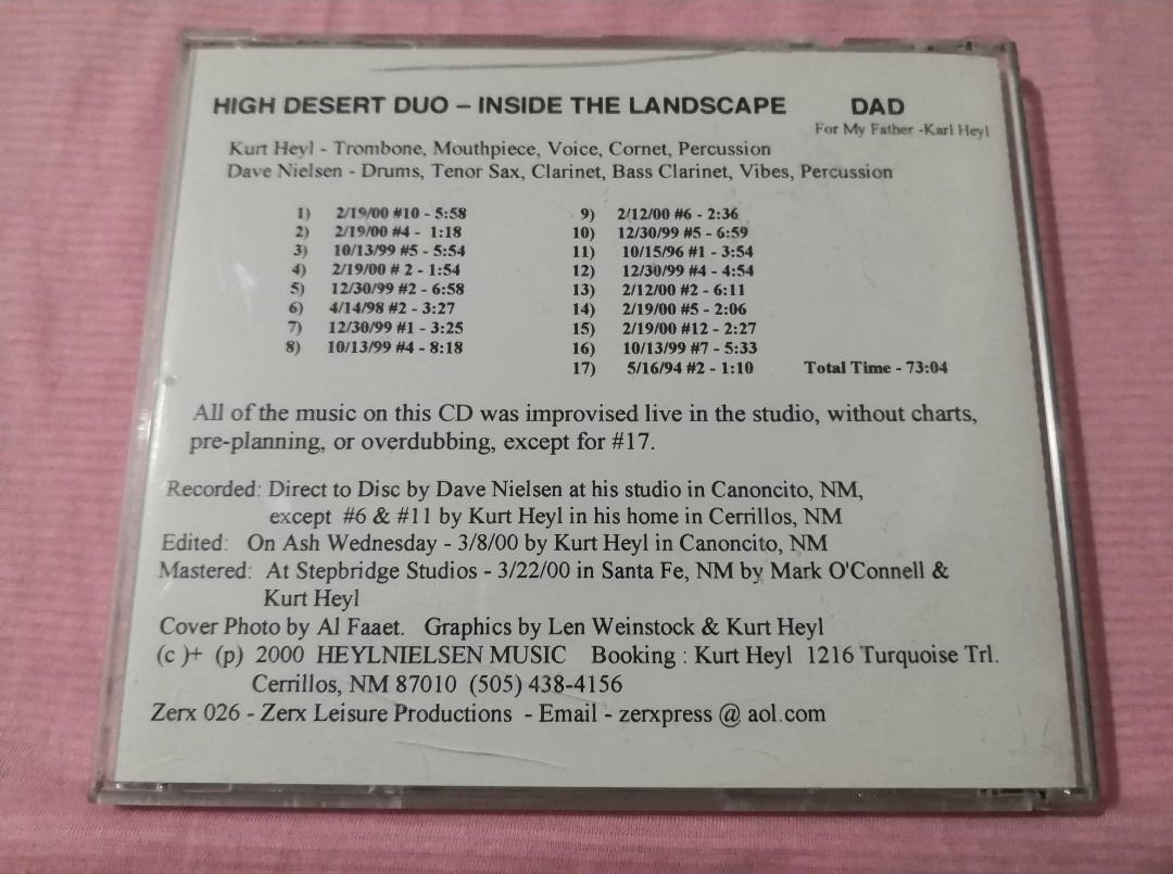 High Desert Duo Inside The Landscape CD (unsealed VG- condition) (Category: CDs & DVDs) located in Dangcagan. Submitted by cd_haven5 (Listing ID 1456805622, Image 2). Description: #FORSALE #FORSALE #FORSALE #Authentic #Legit #Original We only sell original items. All items posted are on hand. Please message me for availability of the item/s because the items are also posted on my other online stores. All items are imported unless stated PH. We al