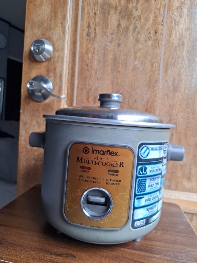 Imarflex 4-in-1 Multi-Cooker (Category: Cookers) located in Quezon City. Submitted by jdcaranguian (Listing ID 1456787854, Image 1). Description: - Imarflex 4-in-1 Multi-Cooker - Functions: Rice Cooker, Steamer, Shabu Shabu Warmer - Power: 500W - Features: Non-stick coating for easy cleaning - Ideal for quick and convenient meals Imarflex Rice cooker Yan po mga issue mga scratches and and sign of usage pero hindi nakakaapekto sa performance magan
