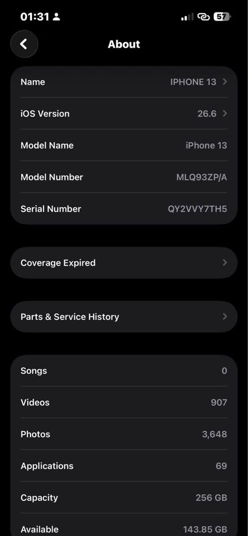 IPHONE 13 (Category: iPhone 13 Series) located in Seremban. Submitted by sobbsabrina (Listing ID 1456804530, Image 3). Description: IOS VERSION - 26.6 BATTERY HEALTH - 60% ori tak pernah tukar 256 GB URGENT NAK BELI SUSU PAMPERS ANAK‼️ HARGA BOLEH NEGO‼️.