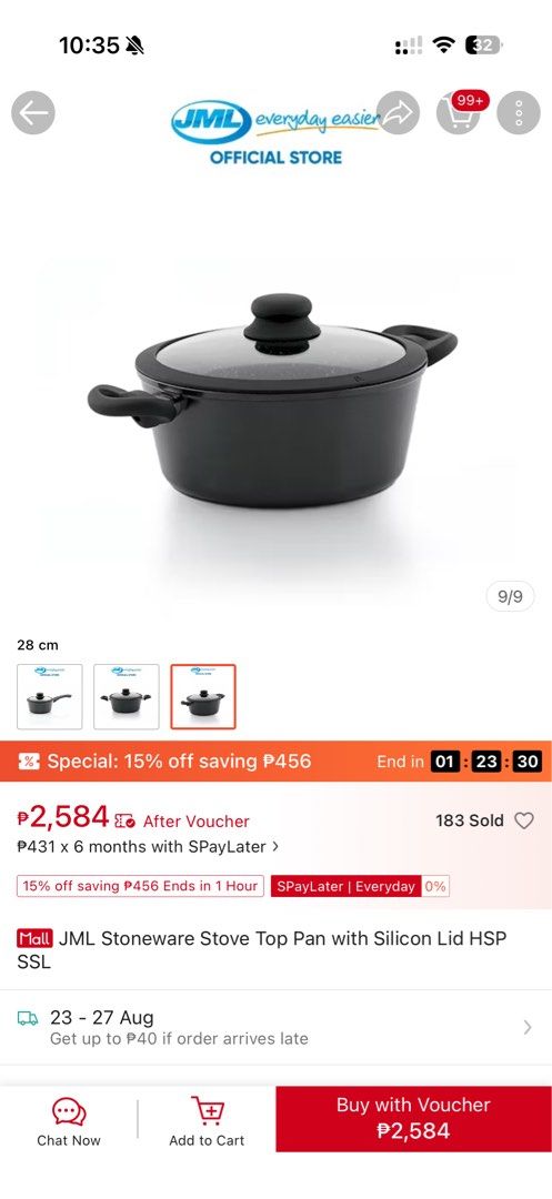 JML Stoneware Professional Culinary Cookware Stove Top Pan 28cm (Category: Cookware & Accessories) located in Pasig City. Submitted by summerda (Listing ID 1456917840, Image 2). Description: - JML 28cm Stoneware Stove Top Pan - Can be used for induction - Includes FREE Safe Seal Glass Lid - Non-Stick Surface for easy cooking and cleaning - Heavy Duty construction for lasting use - Ideal for Healthy Cooking (PFOA & lead/cadmium free) - Caution: No